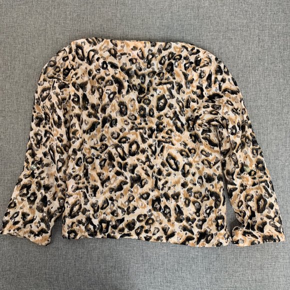 Ruby Rd. Unique Leopard Button Down Blouse Sheer Long Sleeve V-Neckline 6 petite - Picture 11 of 13